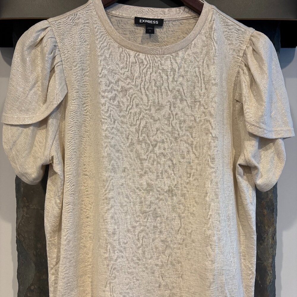 Express Women's Shimmery Scalloped Sleeve Top, Medium